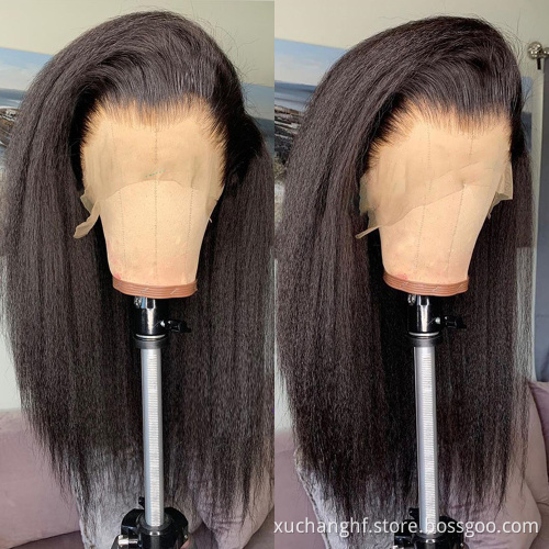 HF yaki straight lace wigs 100 virgin human hair wig kinky straight full lace front wig vendor for black women